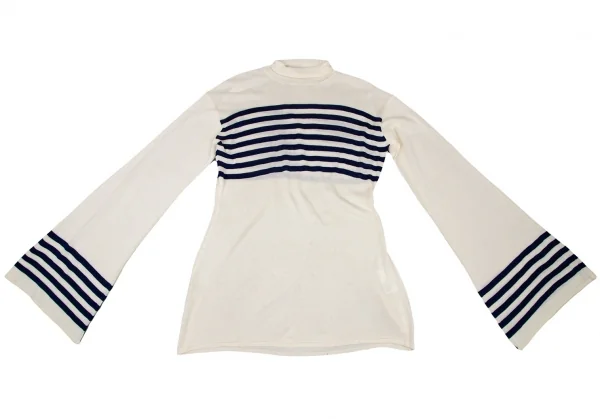 ヨウジヤマモト ファムYohji Yamamoto FEMMEシルクフレアスリーブボーダーロングニット アイボリーM K-115841_002