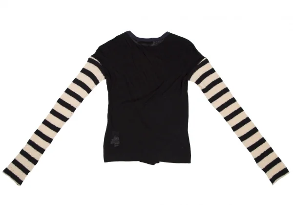 ヨウジヤマモト ファムYohji Yamamoto FEMME 袖ボーダーニット切替カーディガン 黒ベージュ2 K-115843_010