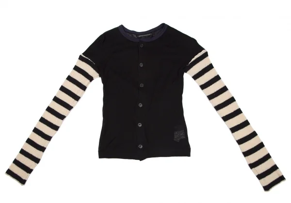 ヨウジヤマモト ファムYohji Yamamoto FEMME 袖ボーダーニット切替カーディガン 黒ベージュ2 K-115843_002
