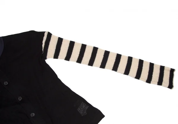 ヨウジヤマモト ファムYohji Yamamoto FEMME 袖ボーダーニット切替カーディガン 黒ベージュ2 K-115843_005