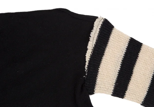 ヨウジヤマモト ファムYohji Yamamoto FEMME 袖ボーダーニット切替カーディガン 黒ベージュ2 K-115843_006