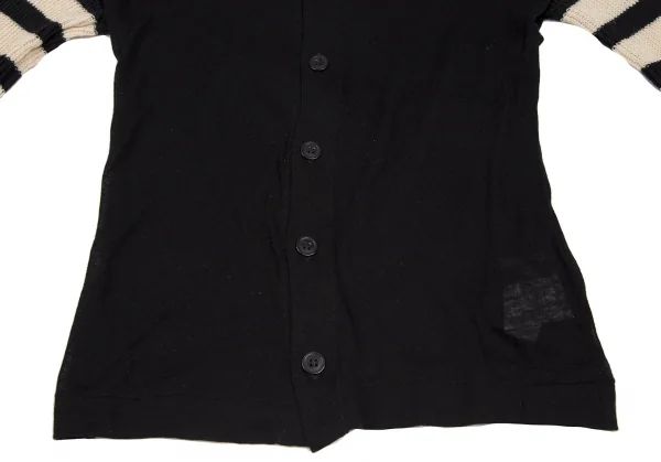 ヨウジヤマモト ファムYohji Yamamoto FEMME 袖ボーダーニット切替カーディガン 黒ベージュ2 K-115843_008
