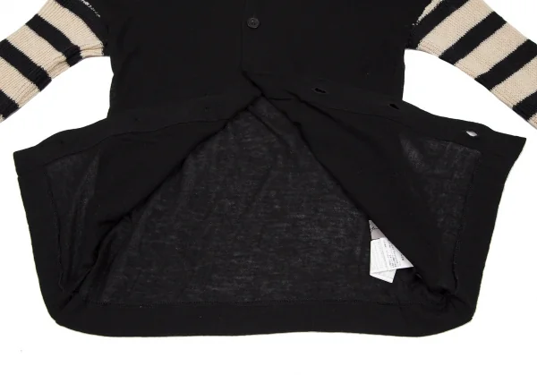 ヨウジヤマモト ファムYohji Yamamoto FEMME 袖ボーダーニット切替カーディガン 黒ベージュ2 K-115843_009