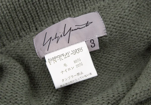 ヨウジヤマモト ファムYohji Yamamoto FEMME ウールナイロンセーラーカラーノースリーブニット カーキグリーン3 K-115846_013