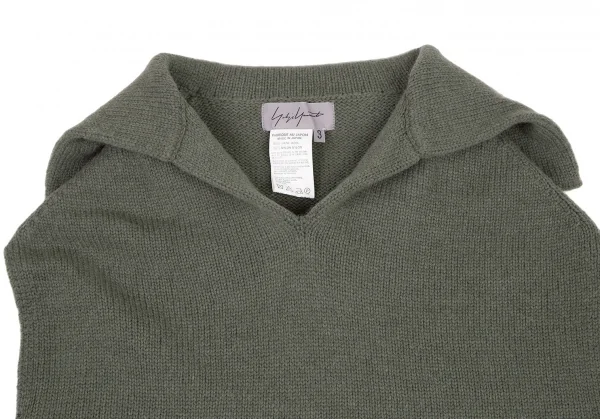 ヨウジヤマモト ファムYohji Yamamoto FEMME ウールナイロンセーラーカラーノースリーブニット カーキグリーン3 K-115846_003