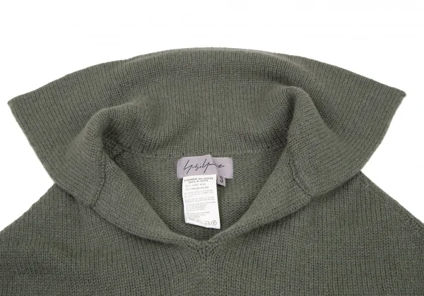 ヨウジヤマモト ファムYohji Yamamoto FEMME ウールナイロンセーラーカラーノースリーブニット カーキグリーン3 K-115846_004