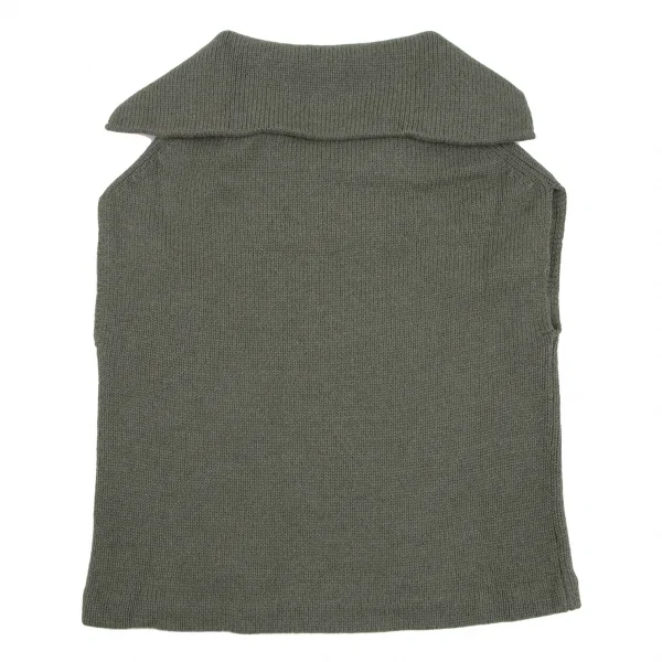 ヨウジヤマモト ファムYohji Yamamoto FEMME ウールナイロンセーラーカラーノースリーブニット カーキグリーン3 K-115846_009