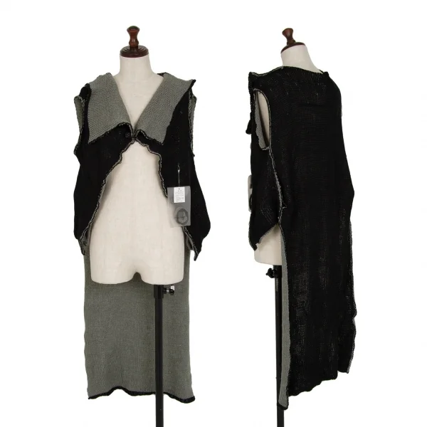 ヨウジヤマモト ファムYohji Yamamoto FEMME ウールシルクピン留めノースリーブロングニットカーディガン 黒グレー3 K-115848_001