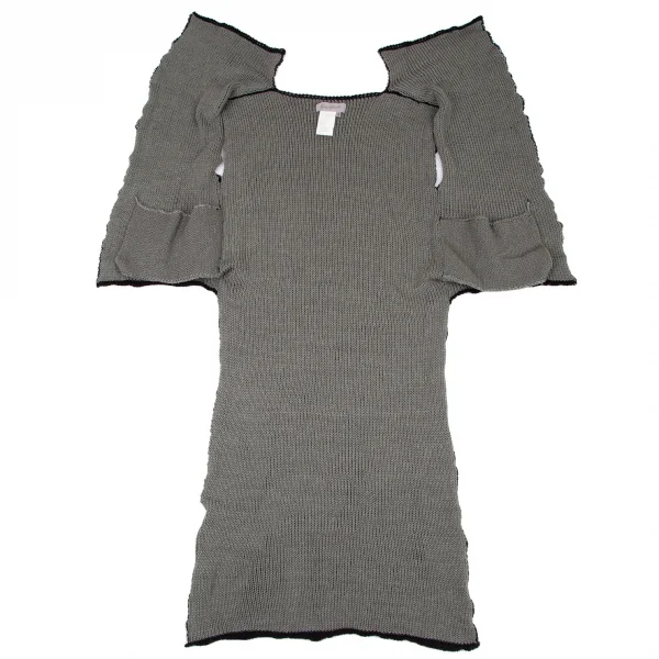 ヨウジヤマモト ファムYohji Yamamoto FEMME ウールシルクピン留めノースリーブロングニットカーディガン 黒グレー3 K-115848_010