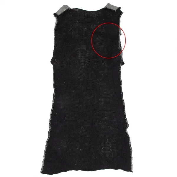 ヨウジヤマモト ファムYohji Yamamoto FEMME ウールシルクピン留めノースリーブロングニットカーディガン 黒グレー3 K-115848_011