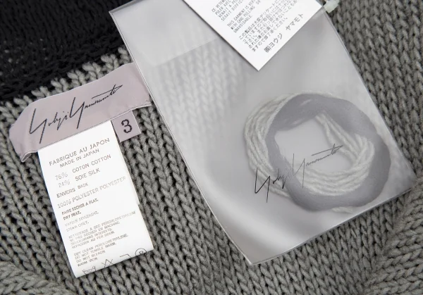 ヨウジヤマモト ファムYohji Yamamoto FEMME ウールシルクピン留めノースリーブロングニットカーディガン 黒グレー3 K-115848_014