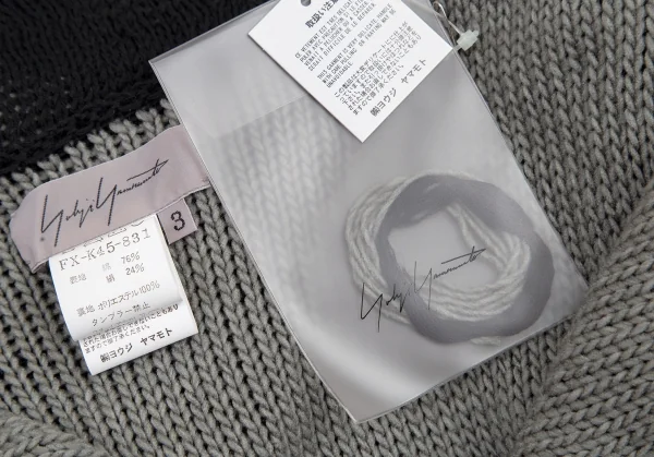 ヨウジヤマモト ファムYohji Yamamoto FEMME ウールシルクピン留めノースリーブロングニットカーディガン 黒グレー3 K-115848_015