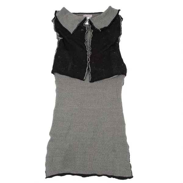 ヨウジヤマモト ファムYohji Yamamoto FEMME ウールシルクピン留めノースリーブロングニットカーディガン 黒グレー3 K-115848_002