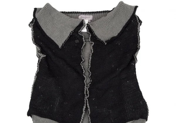 ヨウジヤマモト ファムYohji Yamamoto FEMME ウールシルクピン留めノースリーブロングニットカーディガン 黒グレー3 K-115848_003