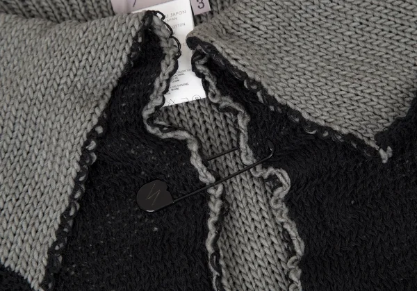 ヨウジヤマモト ファムYohji Yamamoto FEMME ウールシルクピン留めノースリーブロングニットカーディガン 黒グレー3 K-115848_005