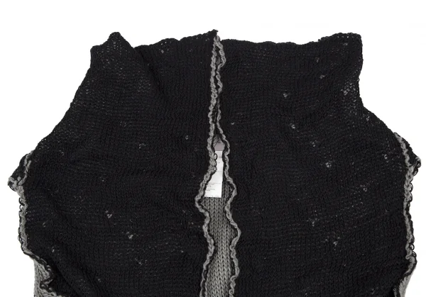 ヨウジヤマモト ファムYohji Yamamoto FEMME ウールシルクピン留めノースリーブロングニットカーディガン 黒グレー3 K-115848_006