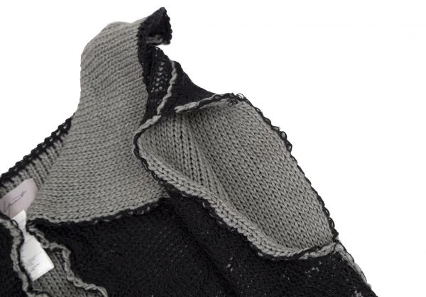 ヨウジヤマモト ファムYohji Yamamoto FEMME ウールシルクピン留めノースリーブロングニットカーディガン 黒グレー3 K-115848_007