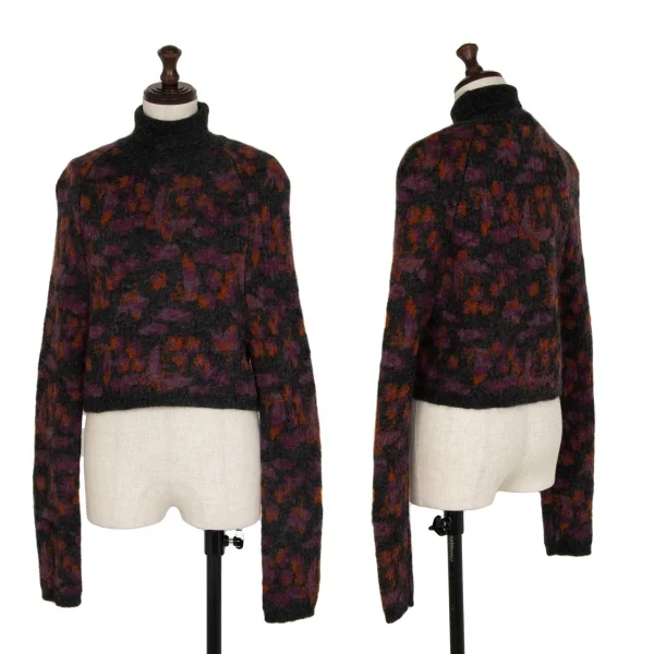 ヨウジヤマモト ファムYohji Yamamoto FEMME バタフライジャガードハイネックニットセーター チャコール紫オレンジ3 K-115850_001