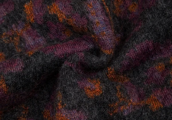 ヨウジヤマモト ファムYohji Yamamoto FEMME バタフライジャガードハイネックニットセーター チャコール紫オレンジ3 K-115850_011