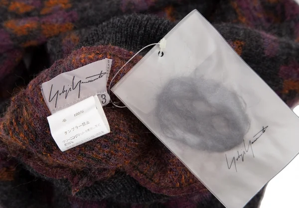 ヨウジヤマモト ファムYohji Yamamoto FEMME バタフライジャガードハイネックニットセーター チャコール紫オレンジ3 K-115850_013