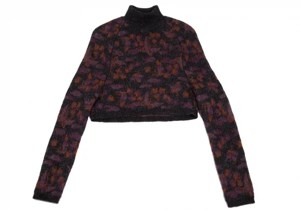 ヨウジヤマモト ファムYohji Yamamoto FEMME バタフライジャガードハイネックニットセーター チャコール紫オレンジ3 K-115850_002