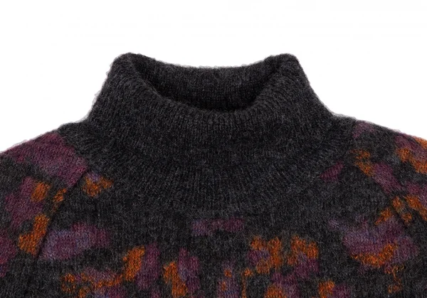 ヨウジヤマモト ファムYohji Yamamoto FEMME バタフライジャガードハイネックニットセーター チャコール紫オレンジ3 K-115850_003