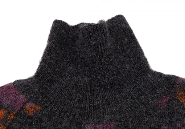 ヨウジヤマモト ファムYohji Yamamoto FEMME バタフライジャガードハイネックニットセーター チャコール紫オレンジ3 K-115850_004
