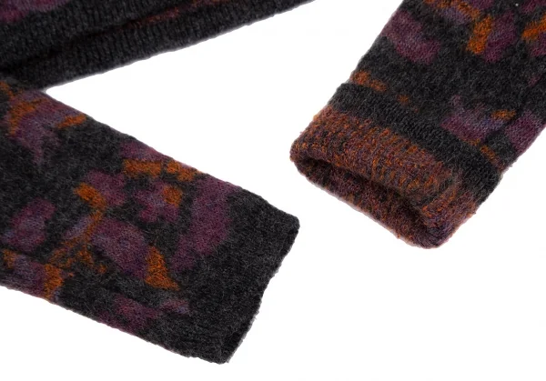 ヨウジヤマモト ファムYohji Yamamoto FEMME バタフライジャガードハイネックニットセーター チャコール紫オレンジ3 K-115850_006