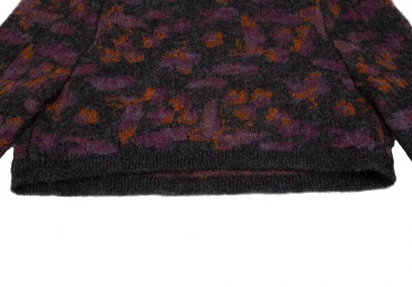 ヨウジヤマモト ファムYohji Yamamoto FEMME バタフライジャガードハイネックニットセーター チャコール紫オレンジ3 K-115850_007