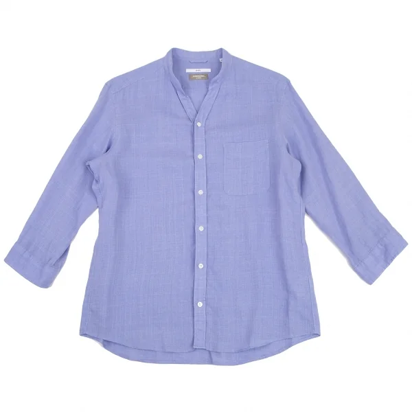 シップスSHIPS リネンポリバンドカラー七分袖シャツ 水色M K-115868_001