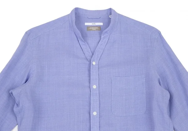 シップスSHIPS リネンポリバンドカラー七分袖シャツ 水色M K-115868_002