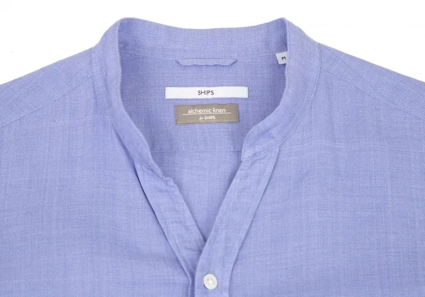 シップスSHIPS リネンポリバンドカラー七分袖シャツ 水色M K-115868_003