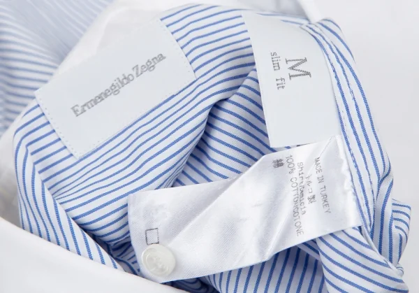 エルメネジルドゼニアErmenegildo Zegna ストライプクレリックシャツ 白水色M K-115874_016