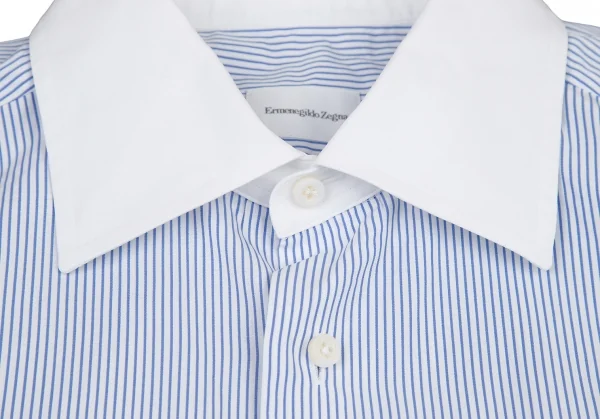 エルメネジルドゼニアErmenegildo Zegna ストライプクレリックシャツ 白水色M K-115874_003