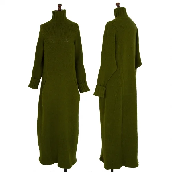 ヨウジヤマモト ファムYohji Yamamoto FEMME ウールハイネックスーパーロングニットワンピース 緑S K-115889_001