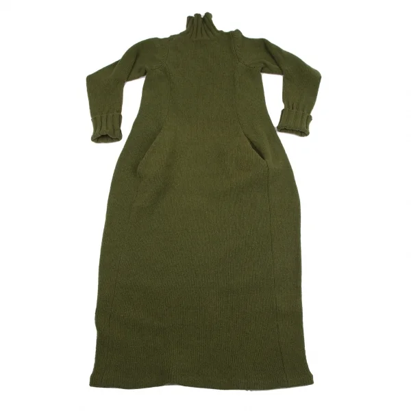 ヨウジヤマモト ファムYohji Yamamoto FEMME ウールハイネックスーパーロングニットワンピース 緑S K-115889_002