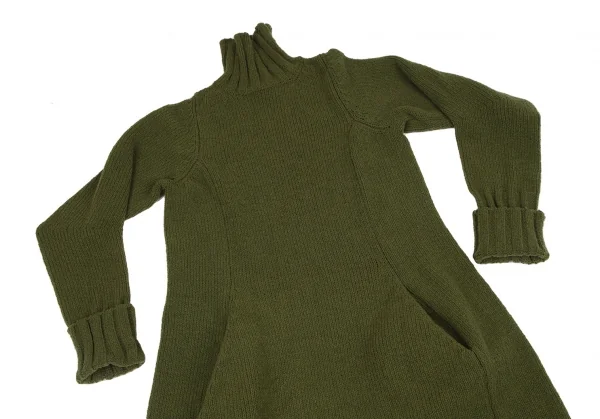 ヨウジヤマモト ファムYohji Yamamoto FEMME ウールハイネックスーパーロングニットワンピース 緑S K-115889_003