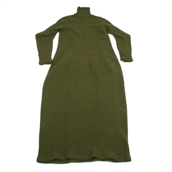 ヨウジヤマモト ファムYohji Yamamoto FEMME ウールハイネックスーパーロングニットワンピース 緑S K-115889_011