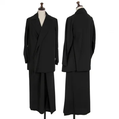 ヨウジヤマモト ファムYohji Yamamoto FEMME ウールギャバベルト留めセットアップスーツ 黒
