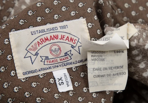 アルマーニジーンズARMANI JEANS レーヨン小花プリントシャツ 茶XS K-115934_019