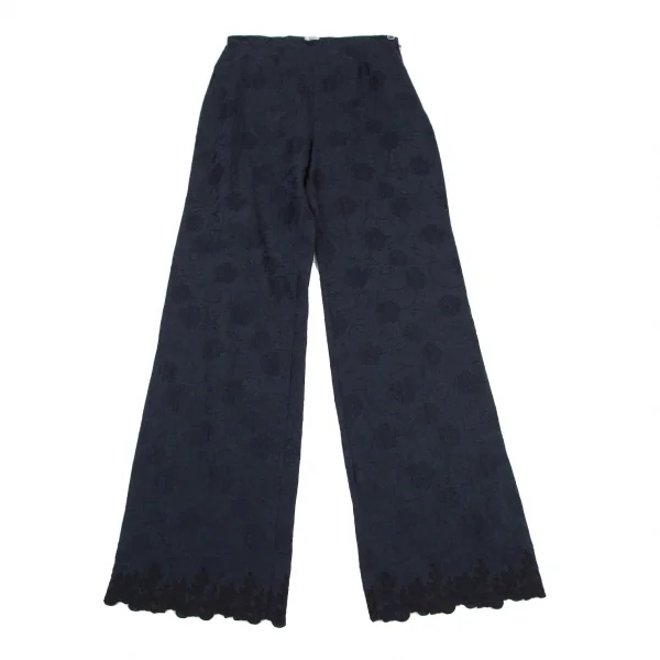 アルマーニジーンズARMANI JEANS 裾レース刺繍フラワージャガードパンツ 紺40 K-115938_001