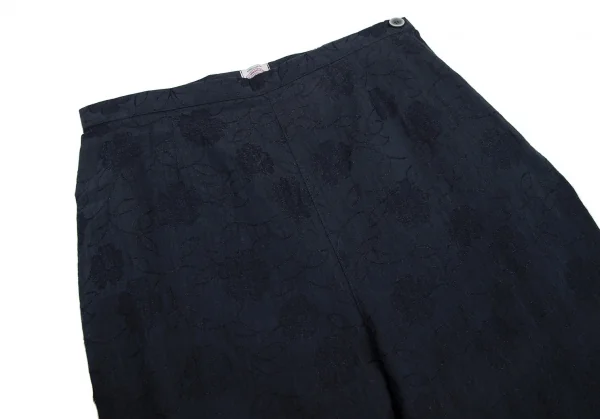 アルマーニジーンズARMANI JEANS 裾レース刺繍フラワージャガードパンツ 紺40 K-115938_002