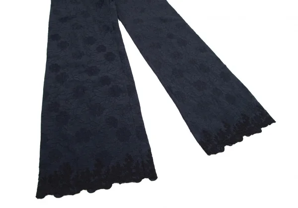 アルマーニジーンズARMANI JEANS 裾レース刺繍フラワージャガードパンツ 紺40 K-115938_005