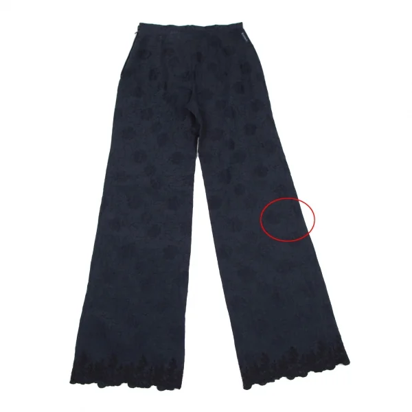 アルマーニジーンズARMANI JEANS 裾レース刺繍フラワージャガードパンツ 紺40 K-115938_008