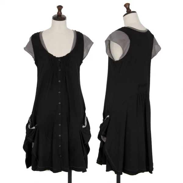 ルジャンドゥ マリテフランソワジルボーLE JEAN DE MARITHE FRANCOIS GIRBAUD レイヤードギャザーデザインノースリーブワンピース 黒グレーS K-115967_001