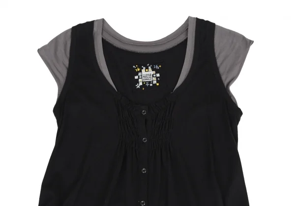 ルジャンドゥ マリテフランソワジルボーLE JEAN DE MARITHE FRANCOIS GIRBAUD レイヤードギャザーデザインノースリーブワンピース 黒グレーS K-115967_003