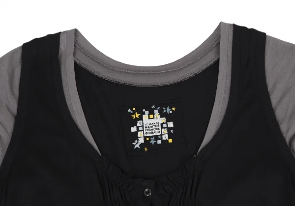 ルジャンドゥ マリテフランソワジルボーLE JEAN DE MARITHE FRANCOIS GIRBAUD レイヤードギャザーデザインノースリーブワンピース 黒グレーS K-115967_004