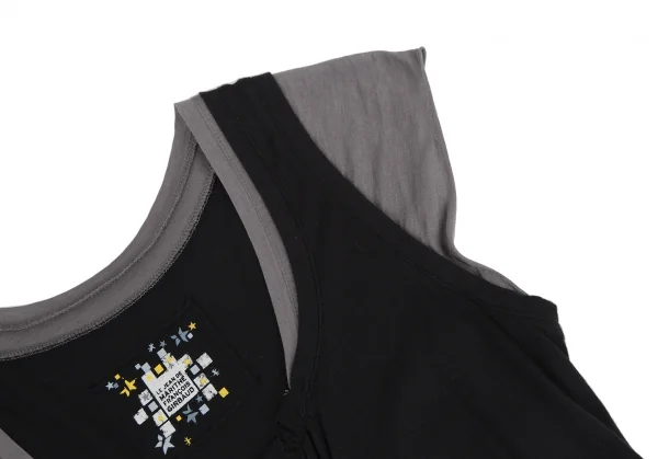 ルジャンドゥ マリテフランソワジルボーLE JEAN DE MARITHE FRANCOIS GIRBAUD レイヤードギャザーデザインノースリーブワンピース 黒グレーS K-115967_006