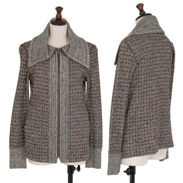 ズッカスペクトロドラゴンzucca Spectro Dragon ジャガードニットジップアップジャケット 白黒M K-115971_001