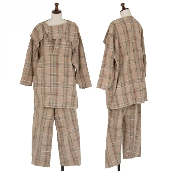 プランテーションPlantation ネップコットンチェックセットアップ モカM K-115982_001